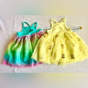 Cat & Jack Baby Girl Dress Bundle 12M NWT Rainbow Tulle Pineapple Cotton Dresses